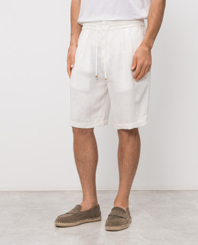 Brunello Cucinelli Шорты из льна цвета айвори M243DU0020