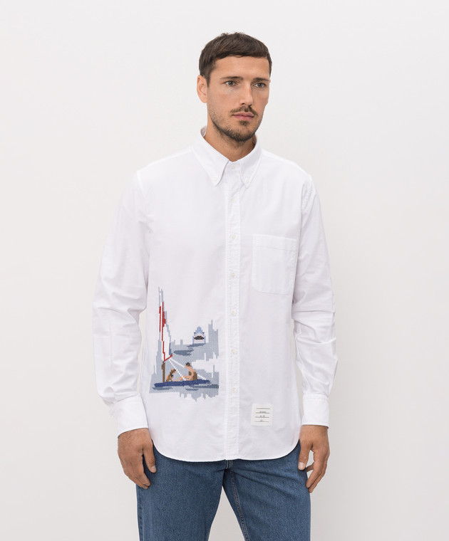 Thom Browne Біла сорочка Scenic Sailboat and Shark MWL272EE1619 зображення 3