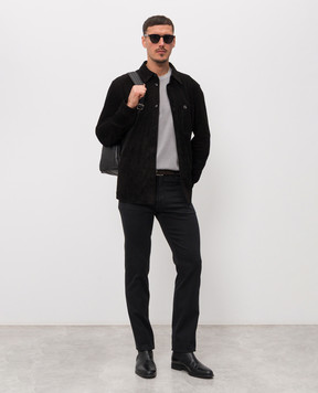 Stefano Ricci Чорна замшева сорочка з емблемою у вигляді голови орла M7J6100350SUEJS3