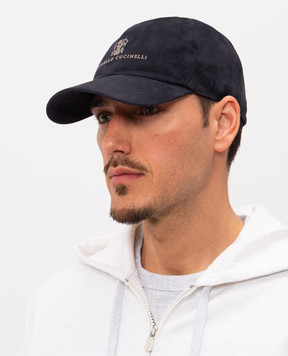 Brunello Cucinelli Замшева синя кепка з вишивкою логотипа MPCLF9850