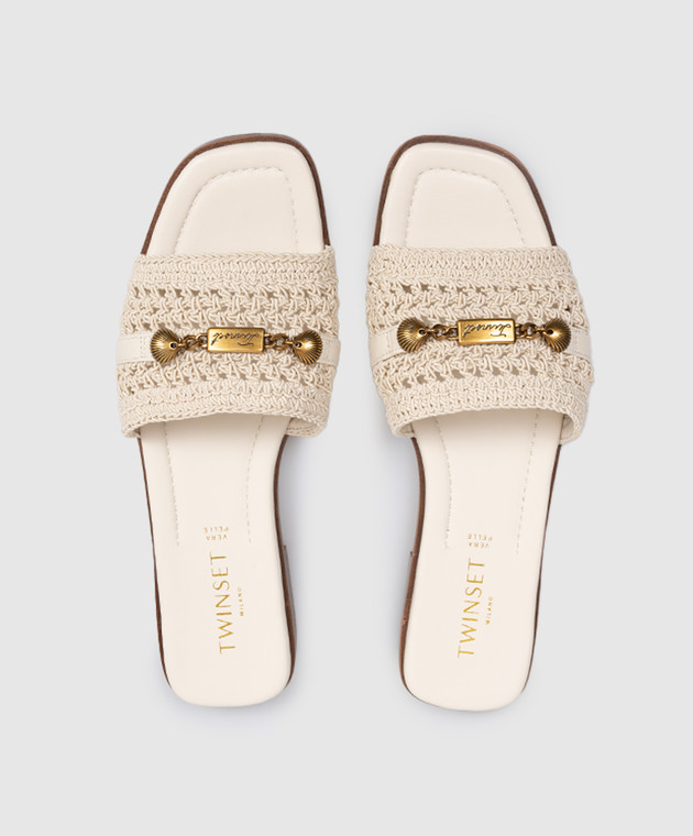 Twinset Бежеві шльопанці з гравіюванням логотипа 261TGT044 зображення 4