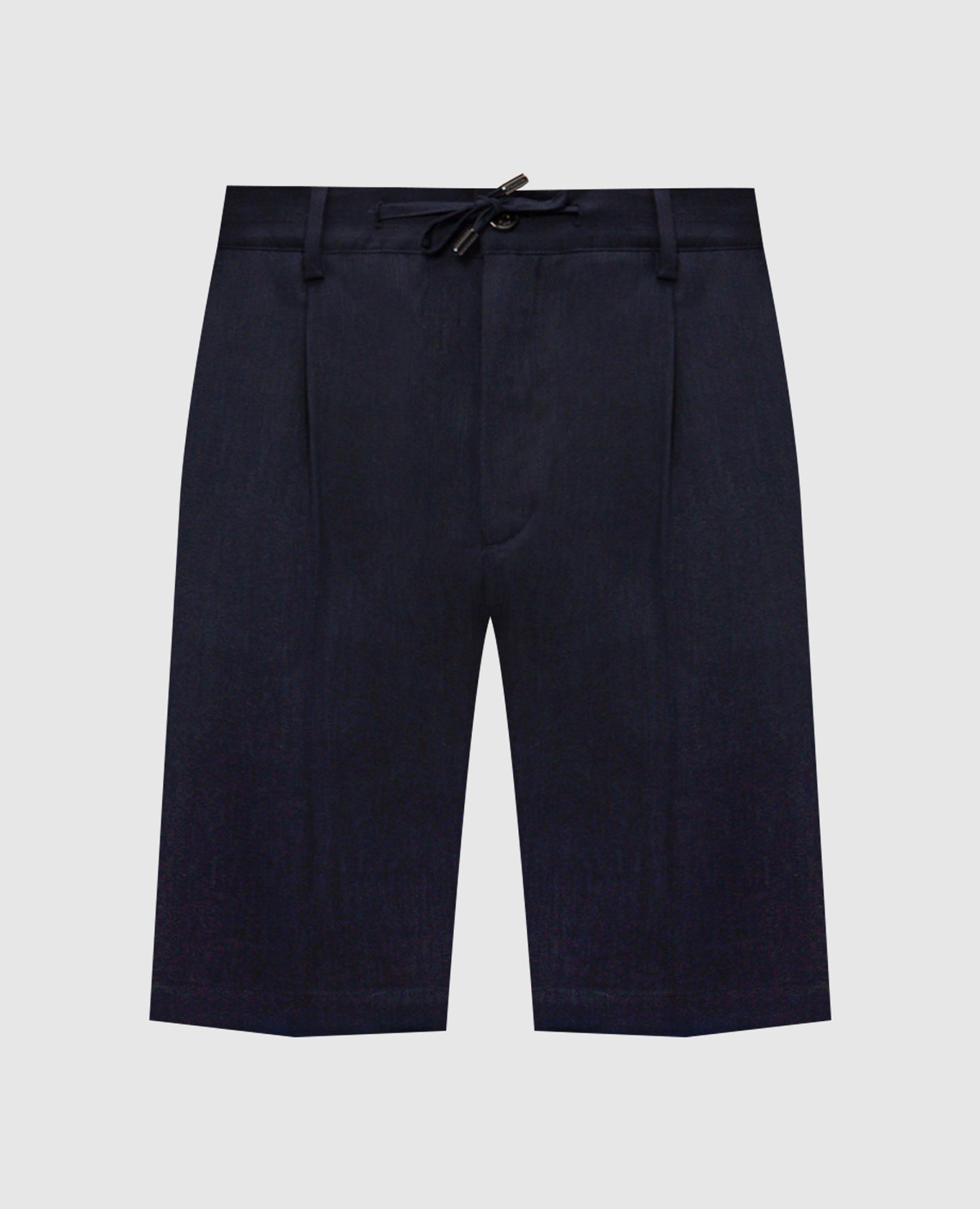 Синие шорты из льна и шерсти с металлическим логотипом
