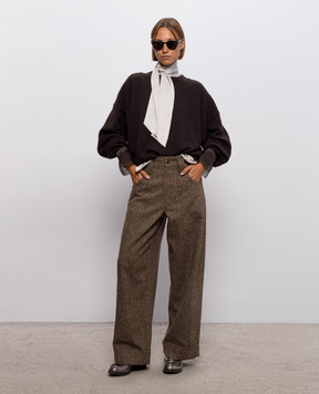 Brunello Cucinelli Коричневий светр з кашеміру зі знімними манжетами M12747000