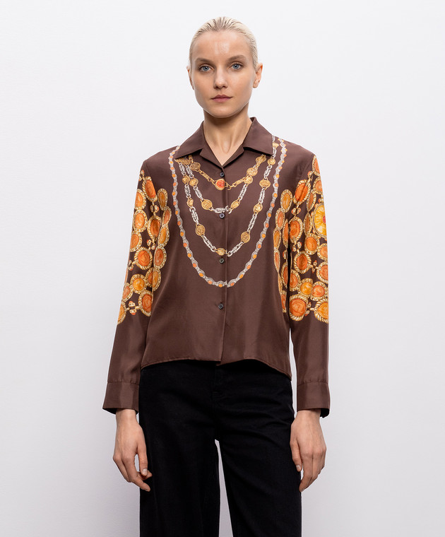 Versace Коричневые блузки из шелка в принт 10242311A17952 изображение 2