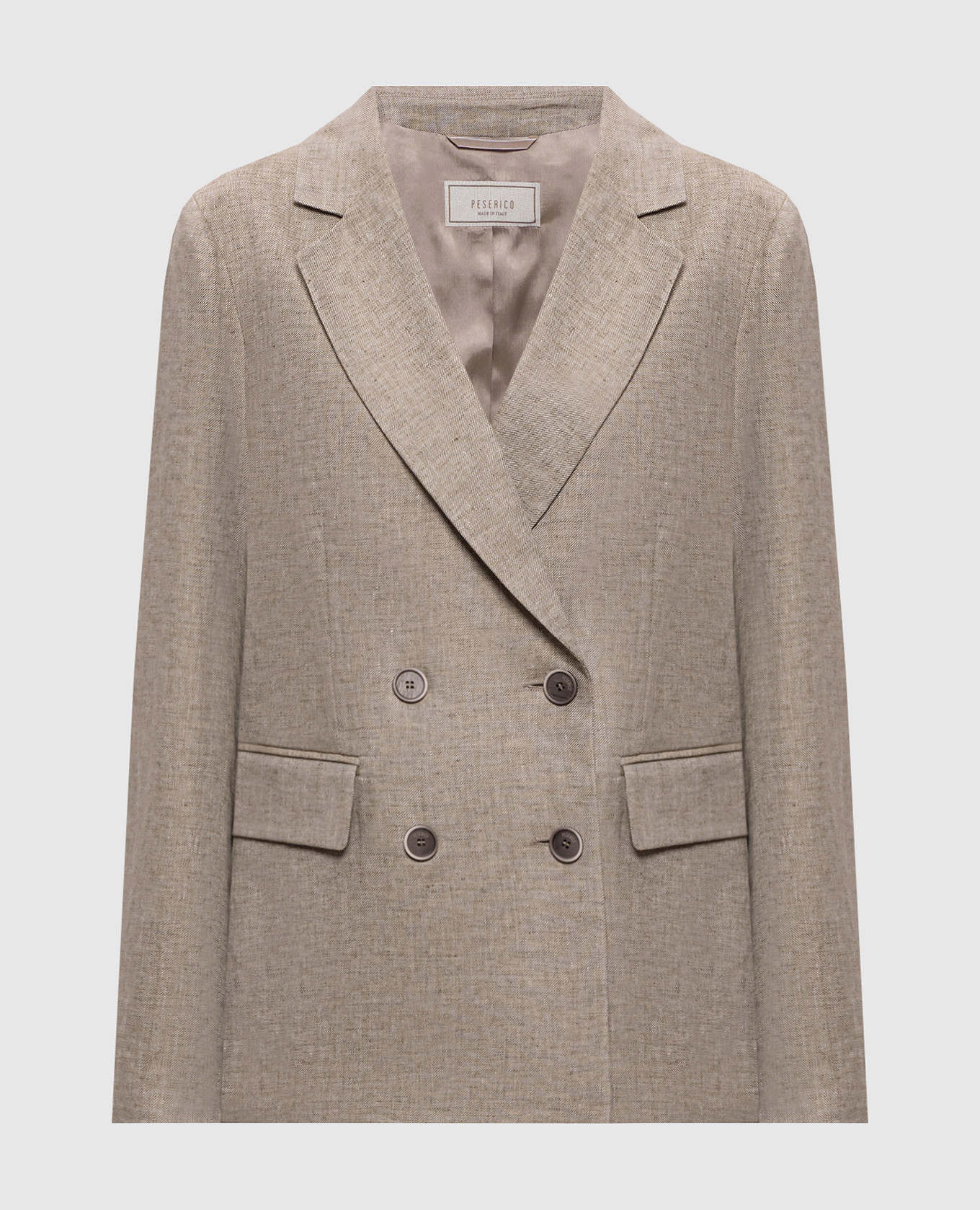 

Бежевый двубортный жакет из льна, Жакеты