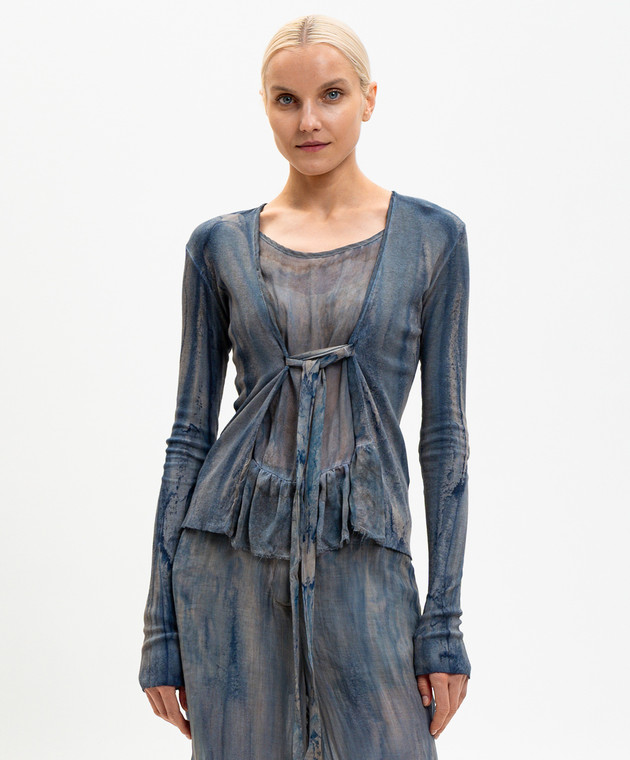 Masnada Синя блуза з шовком 8091 зображення 3