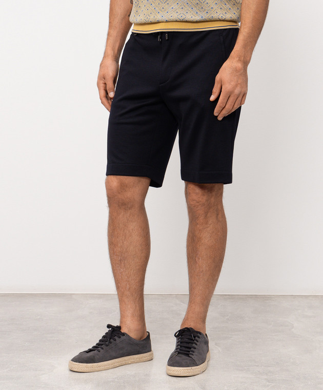 Stefano Ricci Темно-синие шорты из шерсти и шелка M1T6100332CM10HA изображение 3