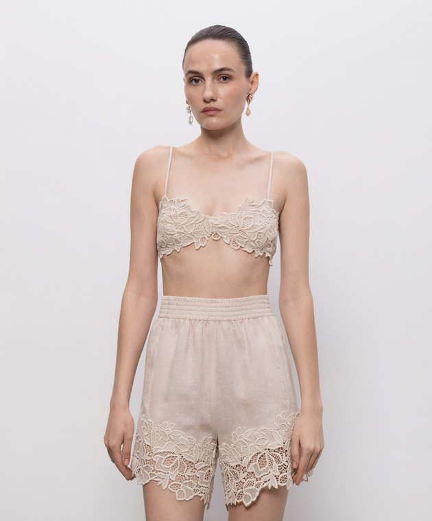 Ermanno Scervino Life Розовый топ из льна с кружевом D484L608GQI изображение 3