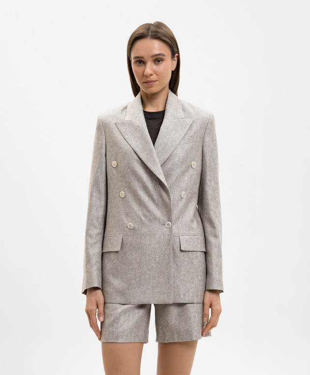 Marco Pescarolo Бежевый двубортный жакет Afrodite из шелка и кашемира AFRODITED5387 изображение 3