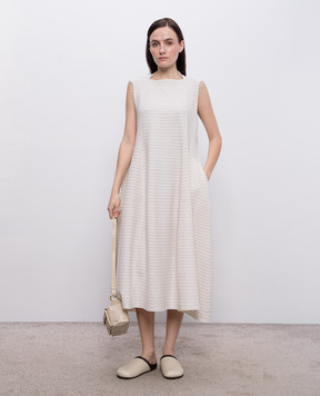 BOBOUTIC Платье миди цвета айвори из шелка и льна 5022