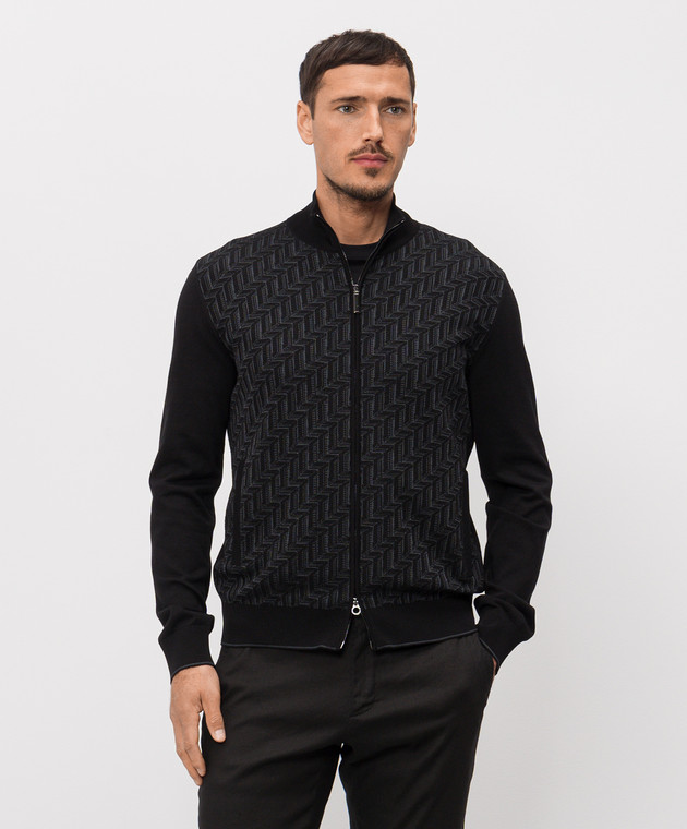 Stefano Ricci Черный кардиган с шелком K818108R31F26174 изображение 3