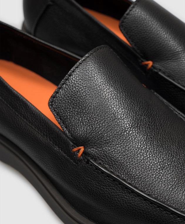 Santoni Чорні шкіряні лофери з фактурним логотипом MGDG17824SMOSWLM зображення 5