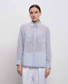 Peserico Блакитна сорочка із шовком в смужку з ланцюжком моніль A0639900679