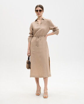 Peserico Бежева сукня з льону з розрізами S02415A02647