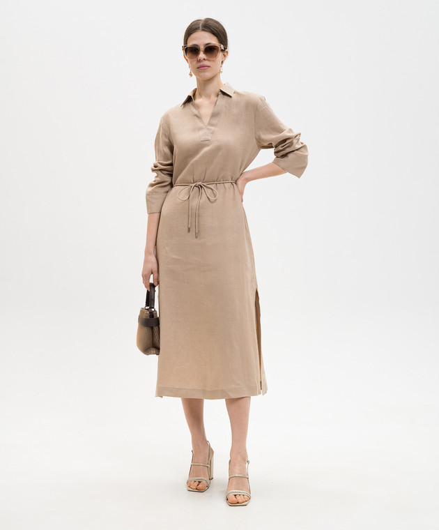 Peserico Бежева сукня з льону з розрізами S02415A02647 зображення 2