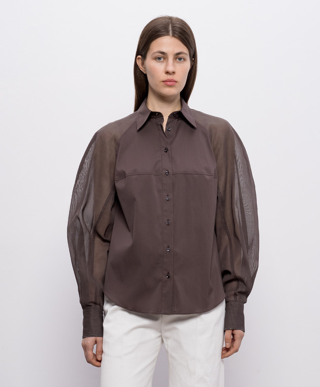 Brunello Cucinelli Коричнева блуза з ланцюжком моніль M0091MO516 зображення 3