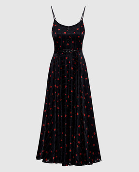 Nissa Черное платье в цветочный принт с поясом RC16567