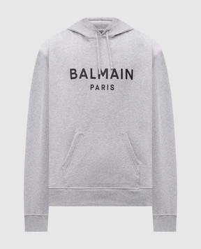 Balmain Серое меланжевое худи с принтом логотипа GH1JR007BD46