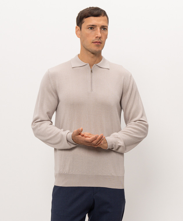 Cashmere&Whiskey Бежевое поло из шерсти, шелка и кашемира 474Z изображение 3