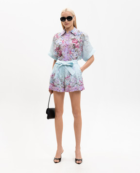 Christy Lynn Блакитні шорти Lola з льону в принт CLP26CF55