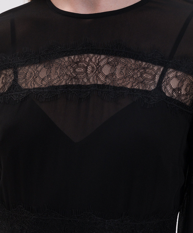 Twinset Черное платье макси с кружевом 262TT2630 изображение 4