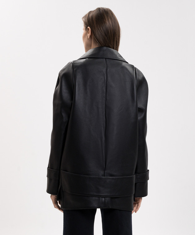 Victoria Beckham Чорна шкіряна двобортна куртка 1426LCT007639A зображення 4