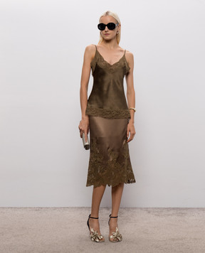 Ermanno Scervino Спідниця кольору хакі із шовку з мереживом D492O741APNXE
