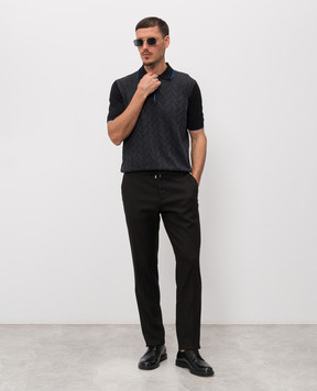 Stefano Ricci Чорне поло з шовком з блискавкою K212034P31F26190