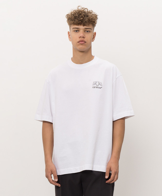Off-White Белая футболка с принтом логотипа и эмблемы 44MAA120F26J01E изображение 3