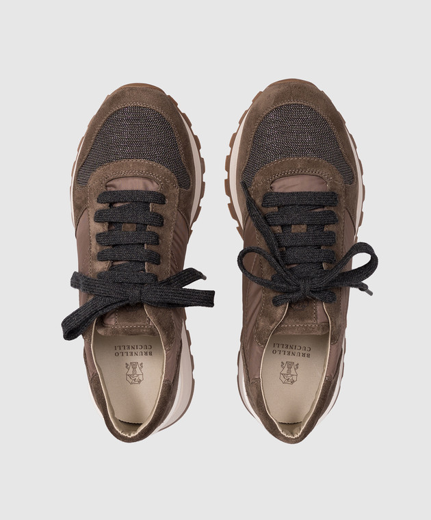 Brunello Cucinelli Коричневые комбинированные кроссовки с цепочкой мониль MZSFG1960P изображение 4