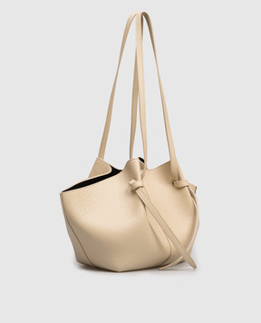 YUZEFI Бежевая кожаная сумка-тоут MOCHI с логотипом MOCHI