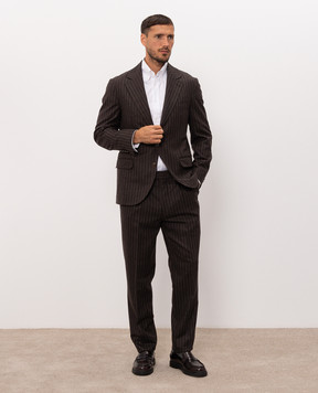 Brunello Cucinelli Коричневий костюм з вовни та кашеміру в смужку MV440LDTHH
