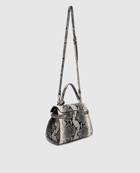 Gianni Notaro Бежева шкіряна сумка-сетчел з тисненням під шкіру рептилії 099PITSTAMPNIKEL