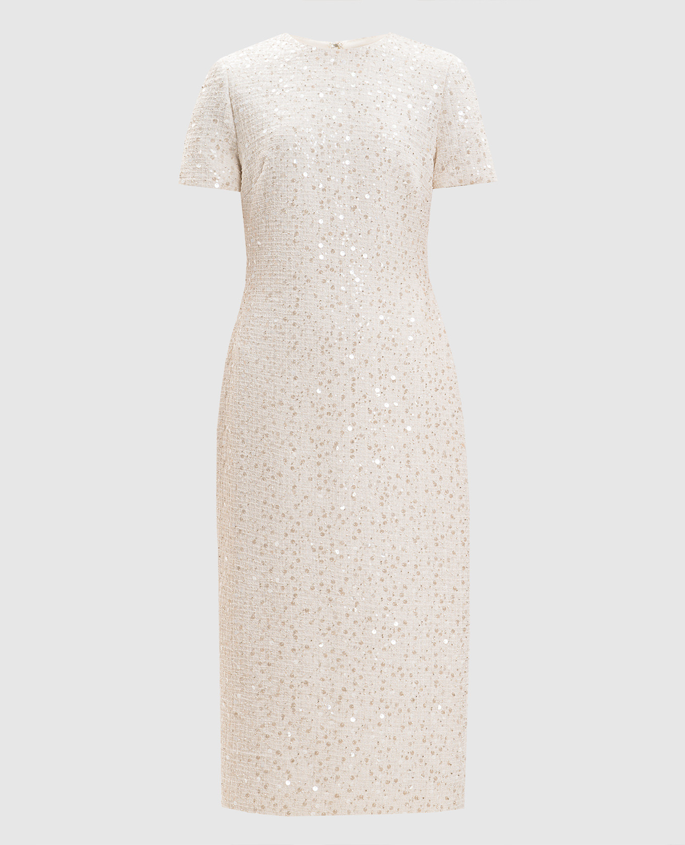 Твидовое платье-футляр цвета айвори в пайетке