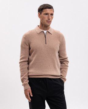 Canali Бежевый джемпер из шерсти и кашемира с воротником-поло MK02547C1237