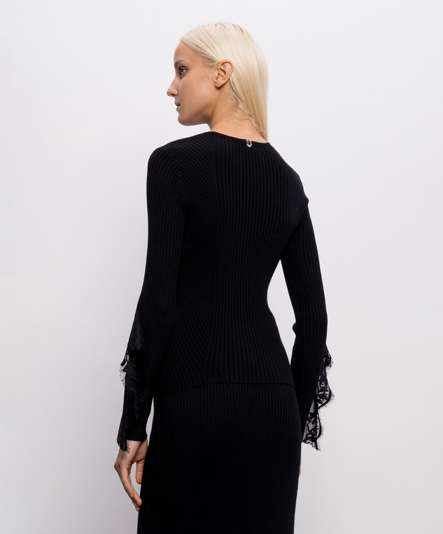 Twinset Черный топ в рубчик с кружевом 262AP3102 изображение 4