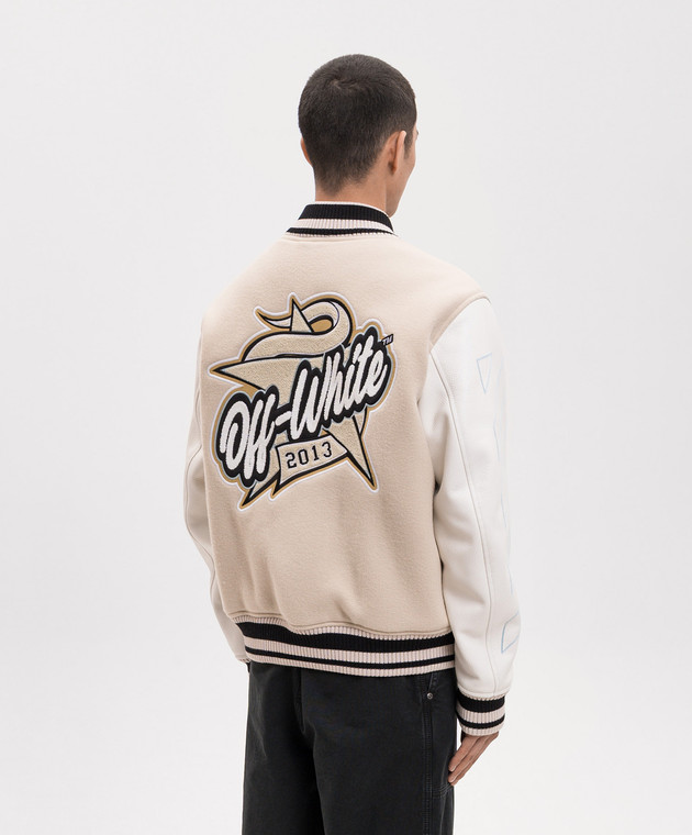 Off-White Бежевий комбінований бомбер з нашивками 44XJA122S26L002 зображення 4