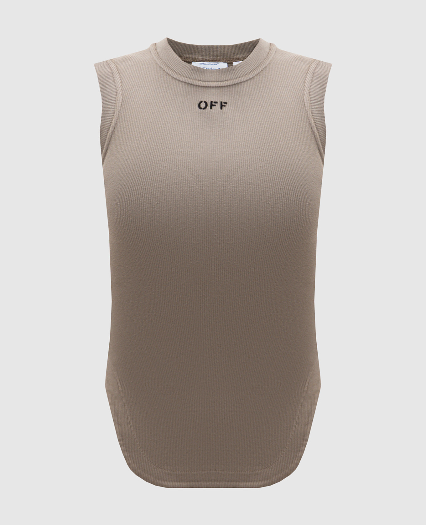 

Коричневая майка в рубчике с вышивкой логотипа, Коричневый, Майки