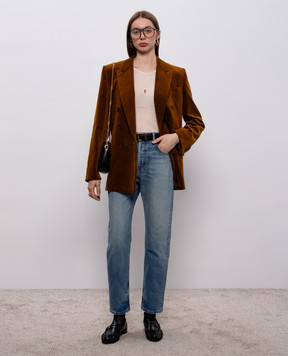 Saint Laurent Бежевый топ из шерсти Cassandre 752721YBMV2