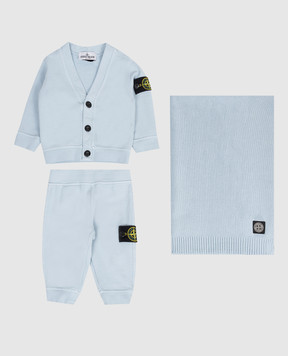 Stone Island Дитячий блакитний комплект з кардигана, штанів та ковдри L1S16M200001S0917