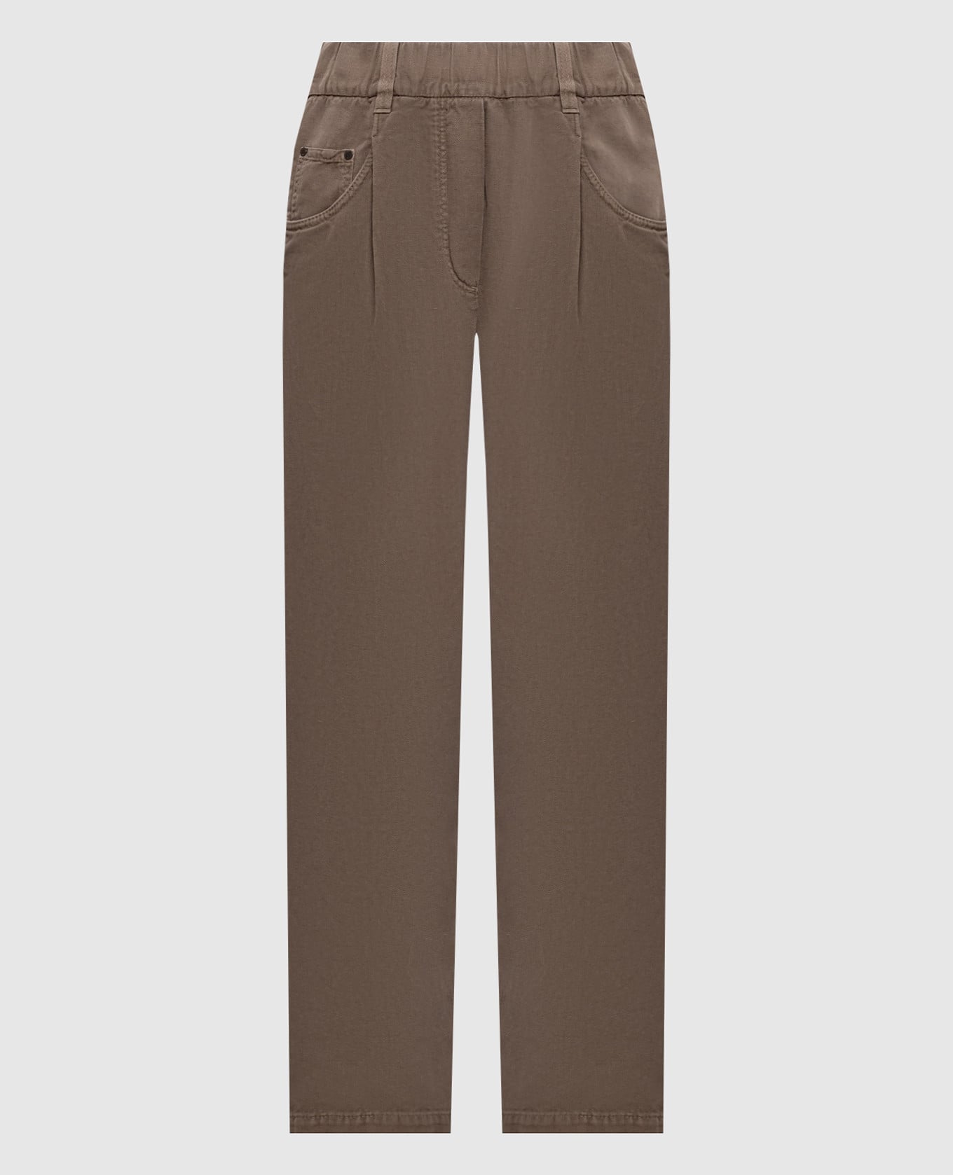 

Коричневые джинсы с льном, Коричневый, Укороченные джинсы