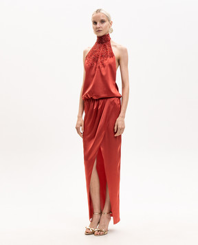 Balmain Красное платье из шелка с открытой спиной GF0RPB30PD46