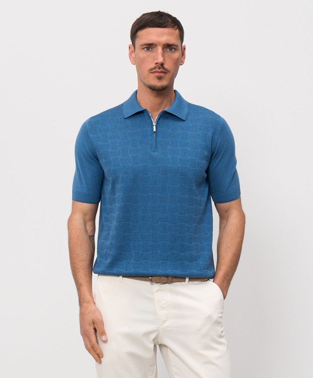 Castangia dal 1850 Синє поло з шовком у візерунок NCCA02MCE26 зображення 3