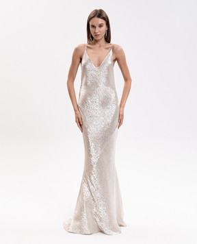 Tom Ford Бежева сукня максі з шовком з відкритою спиною AB3743FAX1898