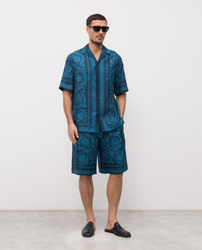Versace Синяя рубашка Barrocco из шелка 10039261A13557