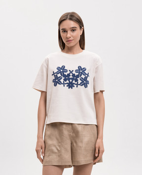 Max Mara Weekend Бежевая футболка WKDSABATO с цветочной вышивкой WKDSABATO