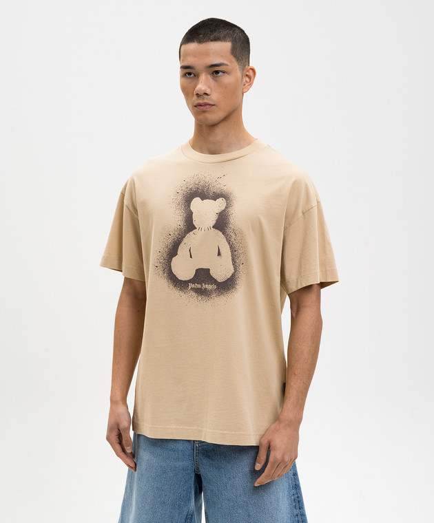 Palm Angels Бежевая футболка Spray Bear PMAA109S26JER001 изображение 3