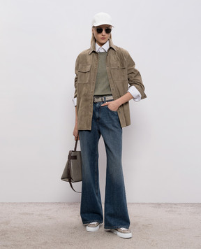 Brunello Cucinelli Замшевая рубашка цвета хаки с цепочкой мониль MPCAL7436