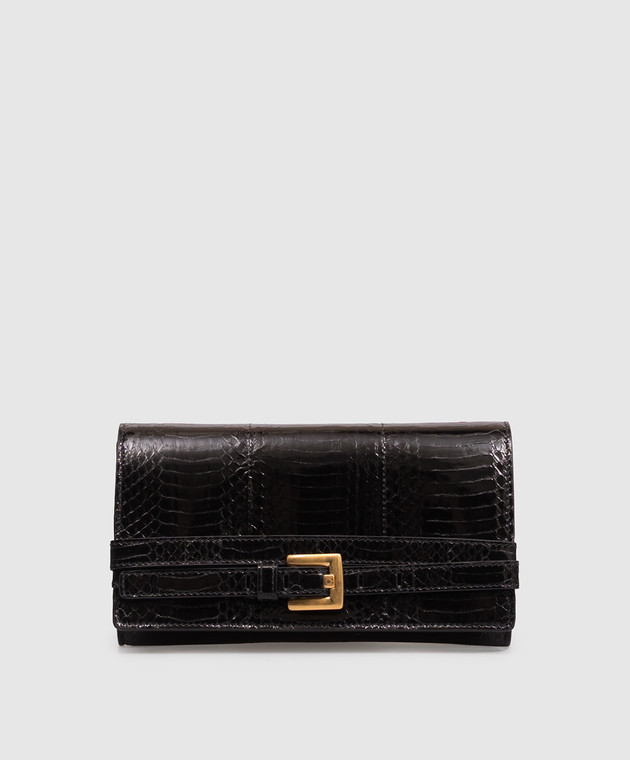 Balmain Черный глянцевый клатч Shuffle из кожи рептилии HN1ON259LELP