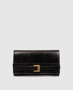 Balmain Чорний глянцевий клатч Shuffle зі шкіри рептилії HN1ON259LELP